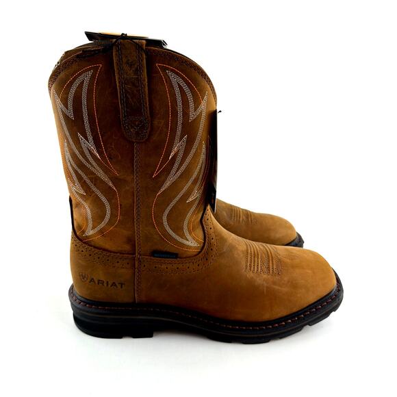 Ariat Men's Distressed Brown Sierra Shock Shield Waterproof Work Boots Size 10D - Picture 9 of 13